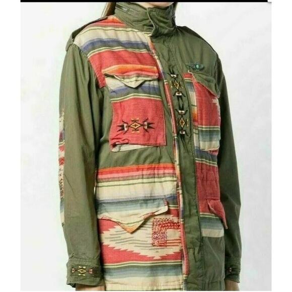 Polo Ralph Lauren Embroidered Field Jacket Military Patchwork Southwestern Aztec - Picture 2 of 13